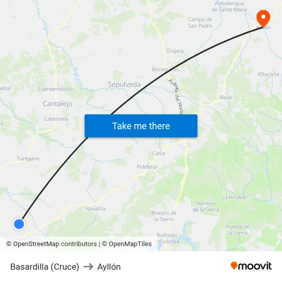 Basardilla (Cruce) to Ayllón map