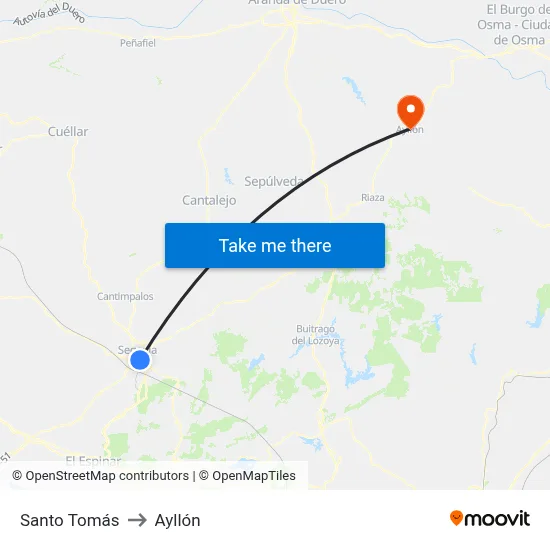 Santo Tomás to Ayllón map