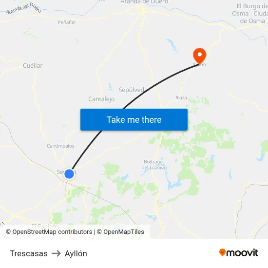 Trescasas to Ayllón map