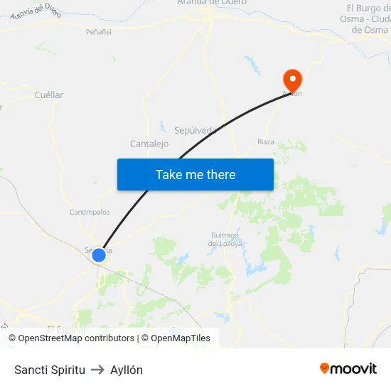 Sancti Spiritu to Ayllón map
