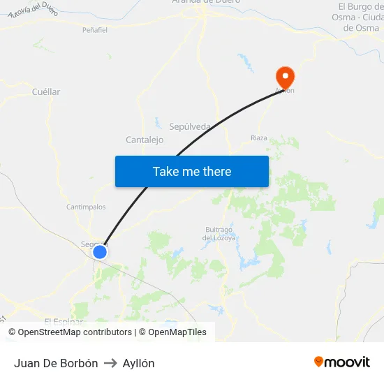 Juan De Borbón to Ayllón map