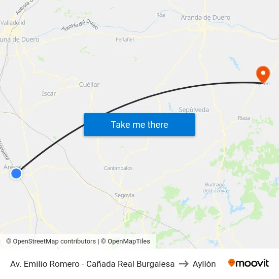 Av. Emilio Romero - Cañada Real Burgalesa to Ayllón map