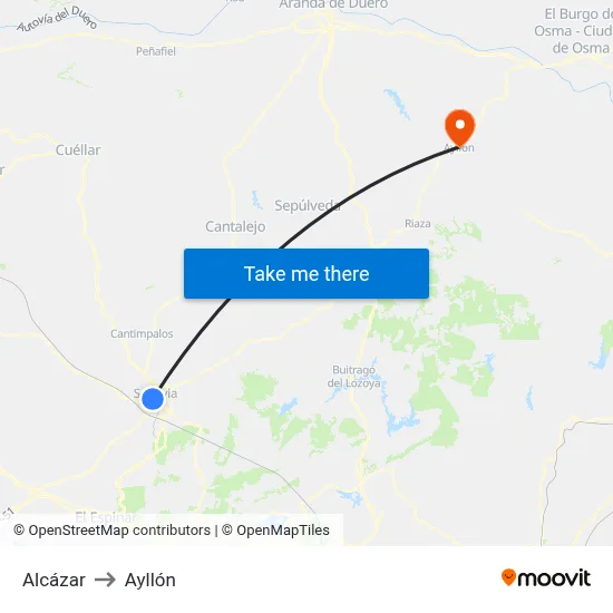 Alcázar to Ayllón map