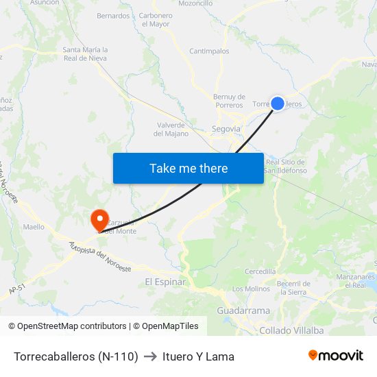 Torrecaballeros (N-110) to Ituero Y Lama map