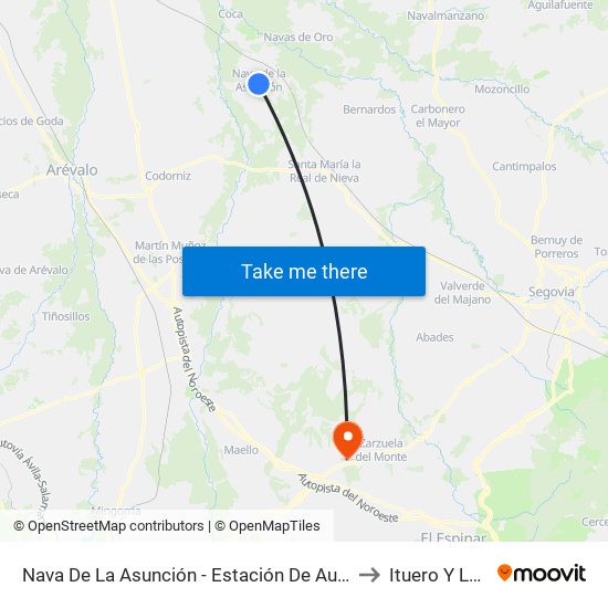 Nava De La Asunción - Estación De Autobuses to Ituero Y Lama map
