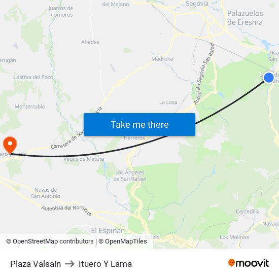 Plaza Valsaín to Ituero Y Lama map