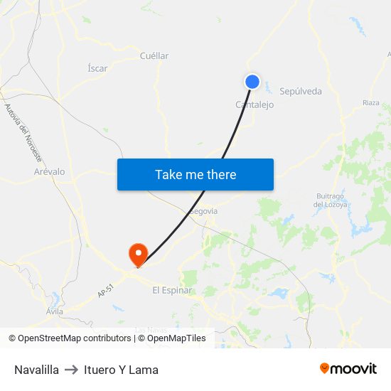 Navalilla to Ituero Y Lama map