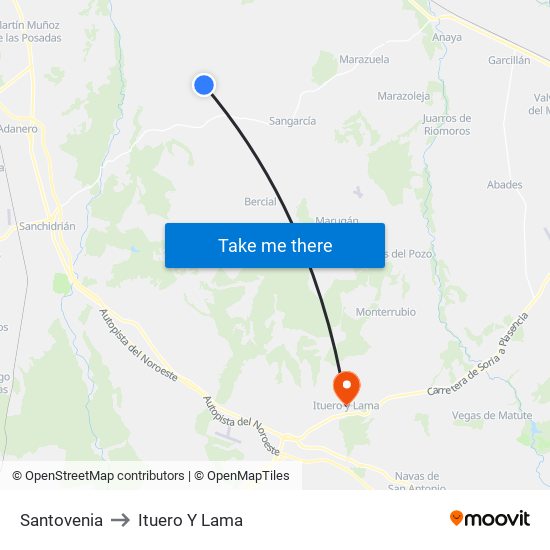 Santovenia to Ituero Y Lama map