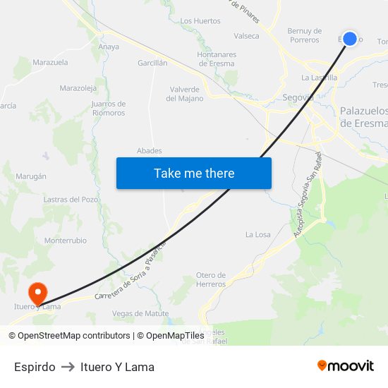 Espirdo to Ituero Y Lama map