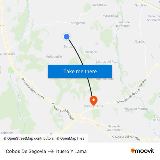 Cobos De Segovia to Ituero Y Lama map