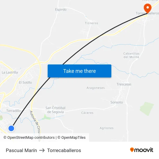 Pascual Marín to Torrecaballeros map