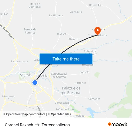 Coronel Rexach to Torrecaballeros map