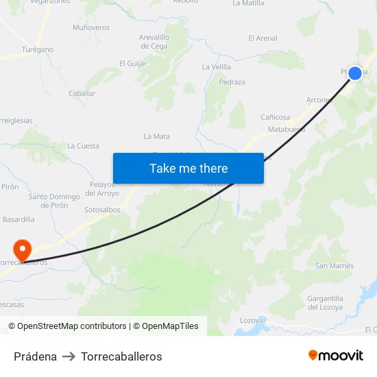 Prádena to Torrecaballeros map