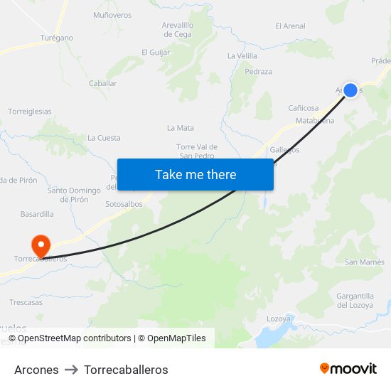 Arcones to Torrecaballeros map