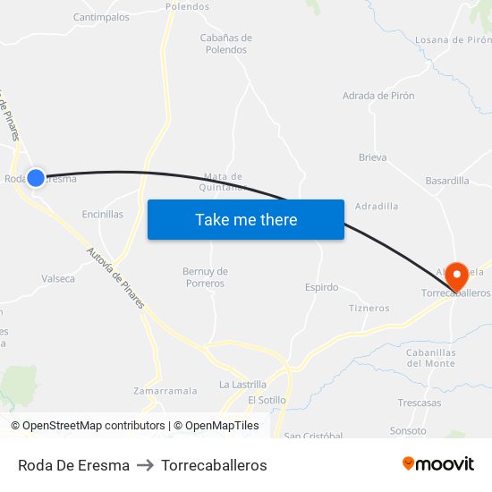 Roda De Eresma to Torrecaballeros map