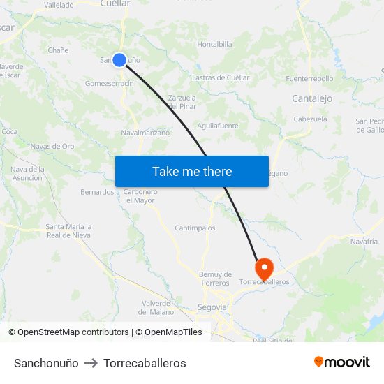 Sanchonuño to Torrecaballeros map