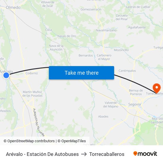 Arévalo - Estación De Autobuses to Torrecaballeros map