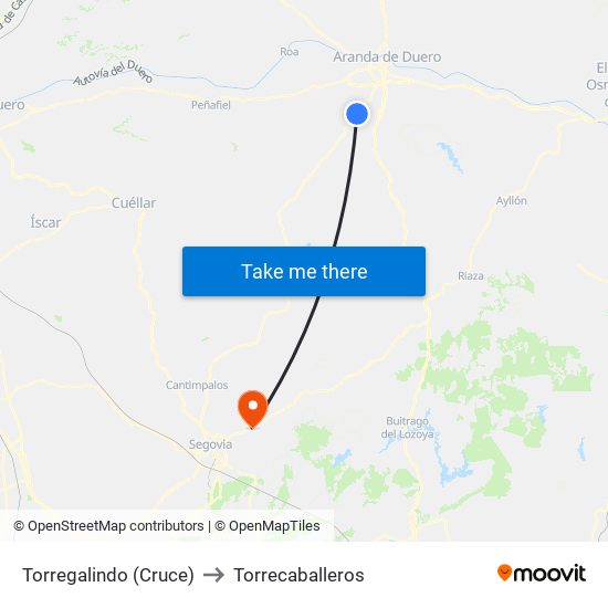 Torregalindo (Cruce) to Torrecaballeros map