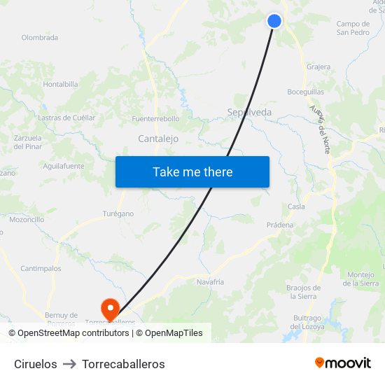 Ciruelos to Torrecaballeros map