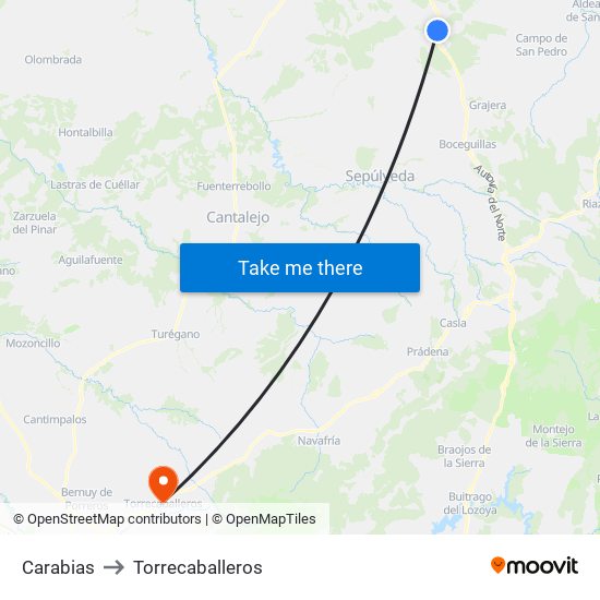 Carabias to Torrecaballeros map