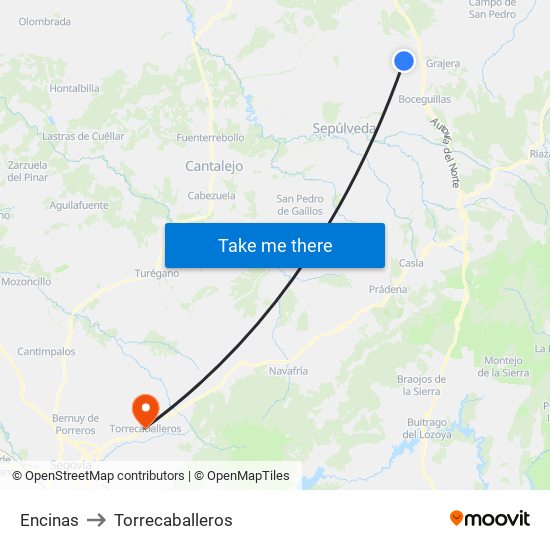 Encinas to Torrecaballeros map