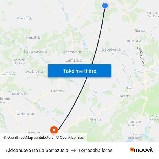 Aldeanueva De La Serrezuela to Torrecaballeros map