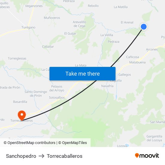 Sanchopedro to Torrecaballeros map