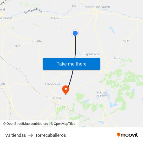 Valtiendas to Torrecaballeros map