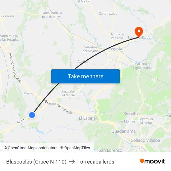 Blascoeles (Cruce N-110) to Torrecaballeros map