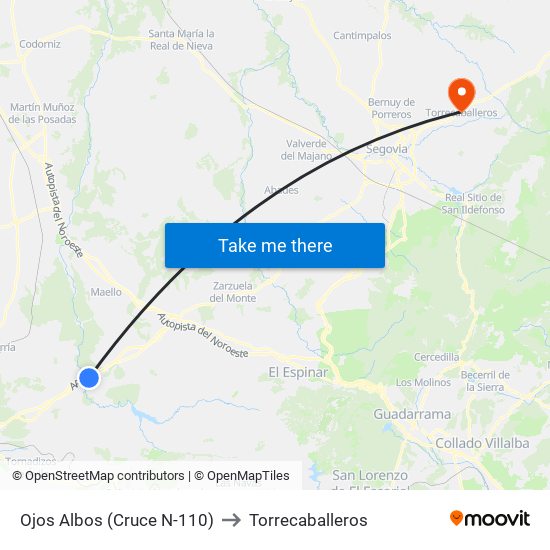 Ojos Albos (Cruce N-110) to Torrecaballeros map