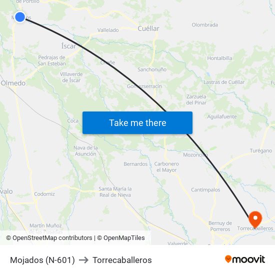 Mojados (N-601) to Torrecaballeros map