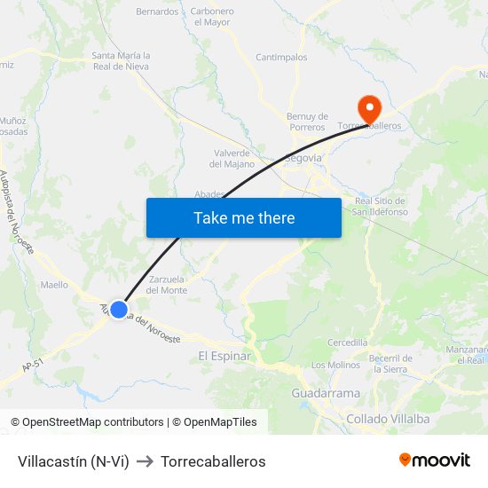 Villacastín (N-Vi) to Torrecaballeros map