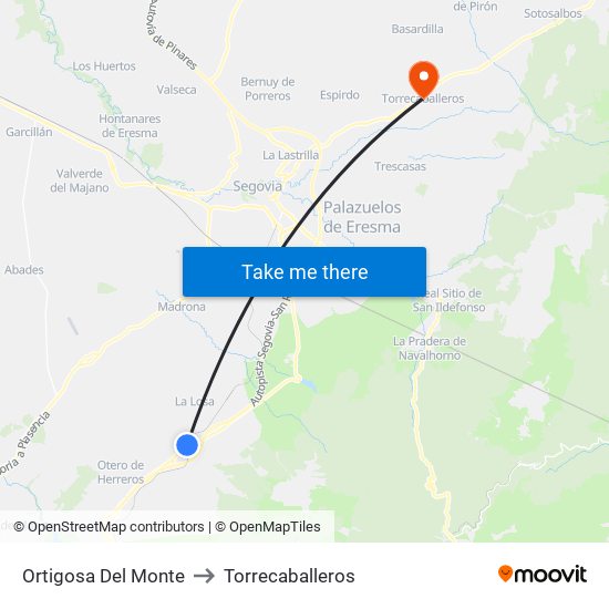 Ortigosa Del Monte to Torrecaballeros map