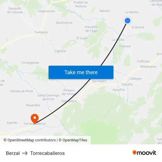 Berzal to Torrecaballeros map