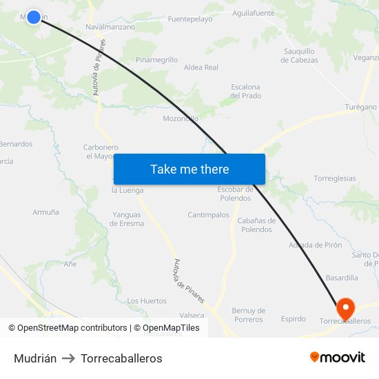 Mudrián to Torrecaballeros map