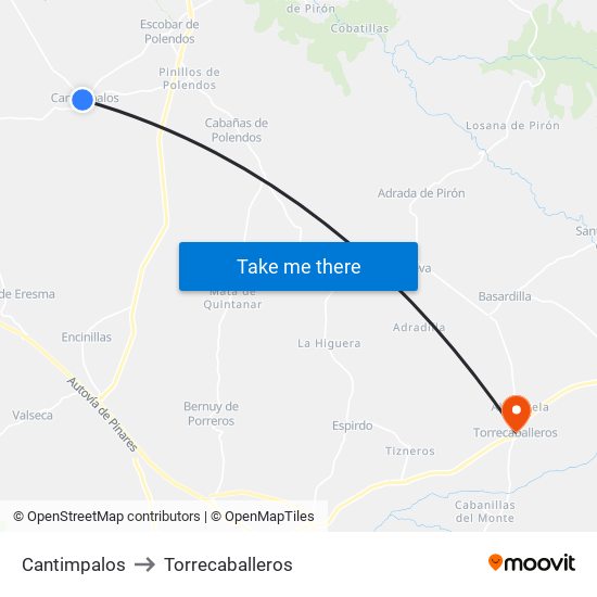 Cantimpalos to Torrecaballeros map