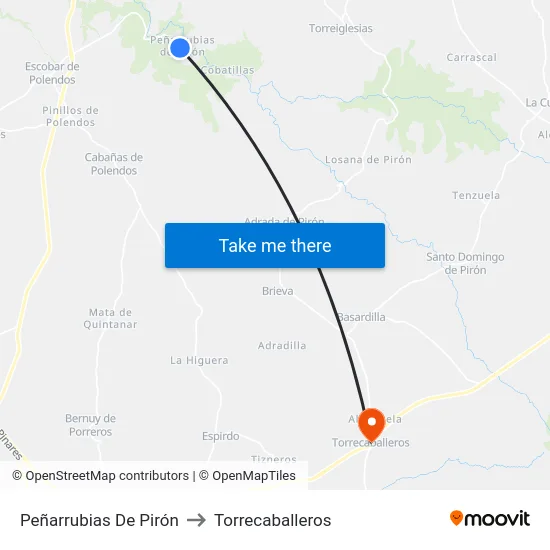Peñarrubias De Pirón to Torrecaballeros map
