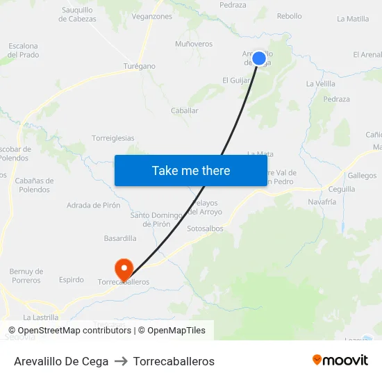 Arevalillo De Cega to Torrecaballeros map