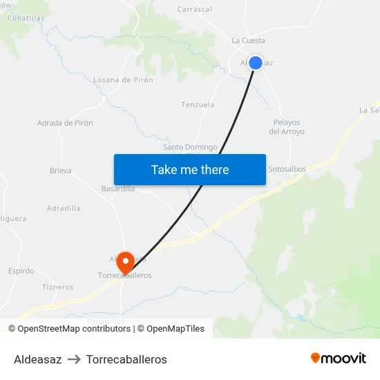 Aldeasaz to Torrecaballeros map