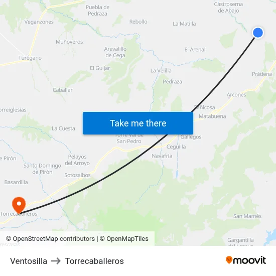 Ventosilla to Torrecaballeros map