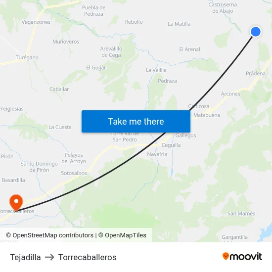 Tejadilla to Torrecaballeros map