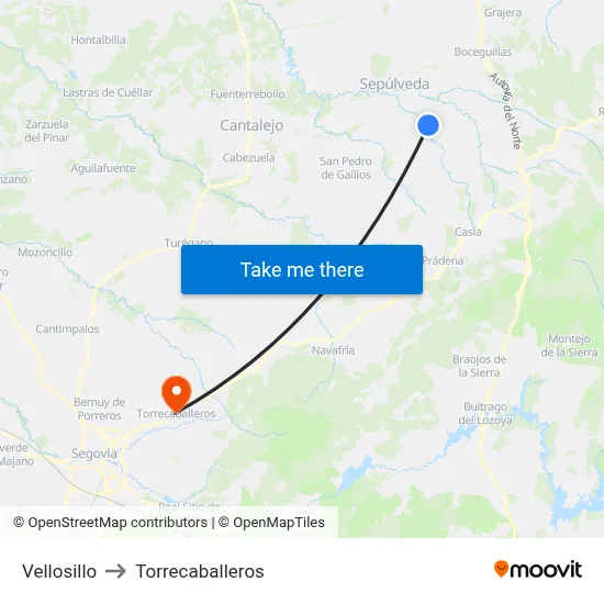 Vellosillo to Torrecaballeros map