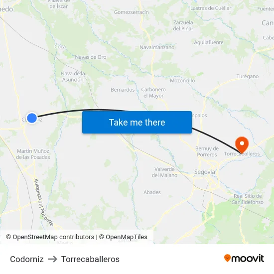 Codorniz to Torrecaballeros map