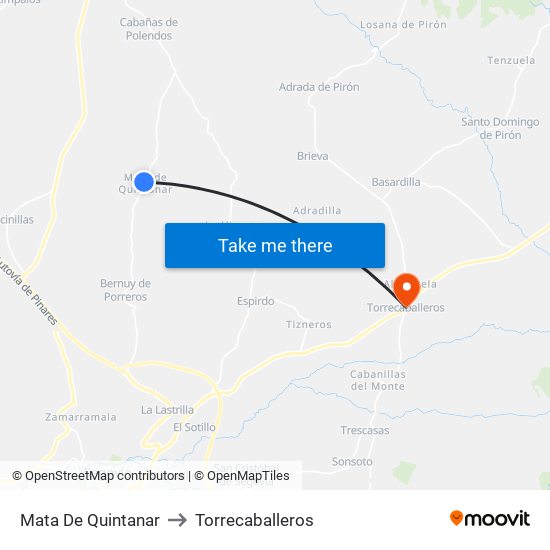 Mata De Quintanar to Torrecaballeros map