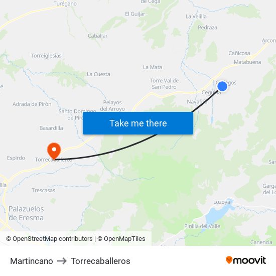 Martincano to Torrecaballeros map