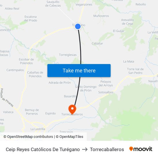 Ceip Reyes Católicos De Turégano to Torrecaballeros map