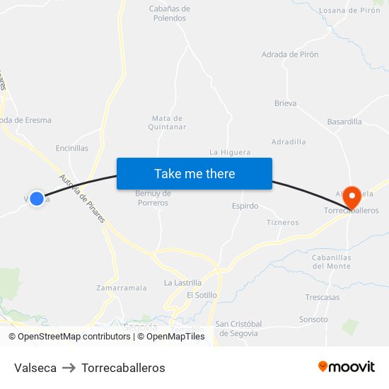 Valseca to Torrecaballeros map