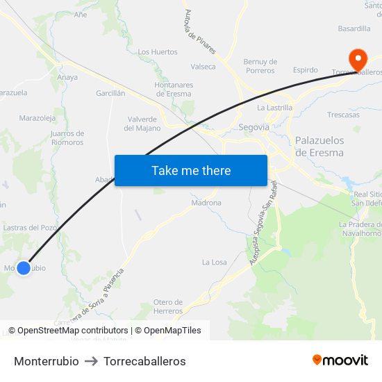 Monterrubio to Torrecaballeros map