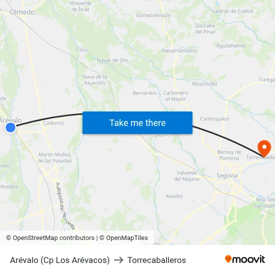 Arévalo (Cp Los Arévacos) to Torrecaballeros map