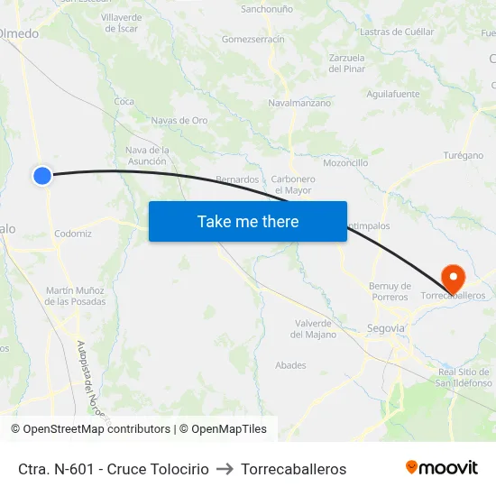 Ctra. N-601 - Cruce Tolocirio to Torrecaballeros map